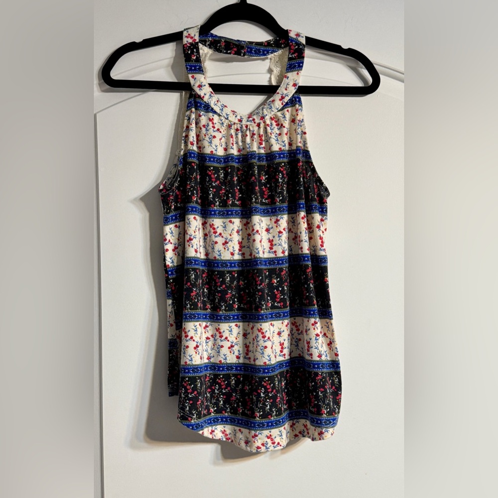 Belle du Jour Halter Top Large Multicolor Floral Lace Boho Cottagecore